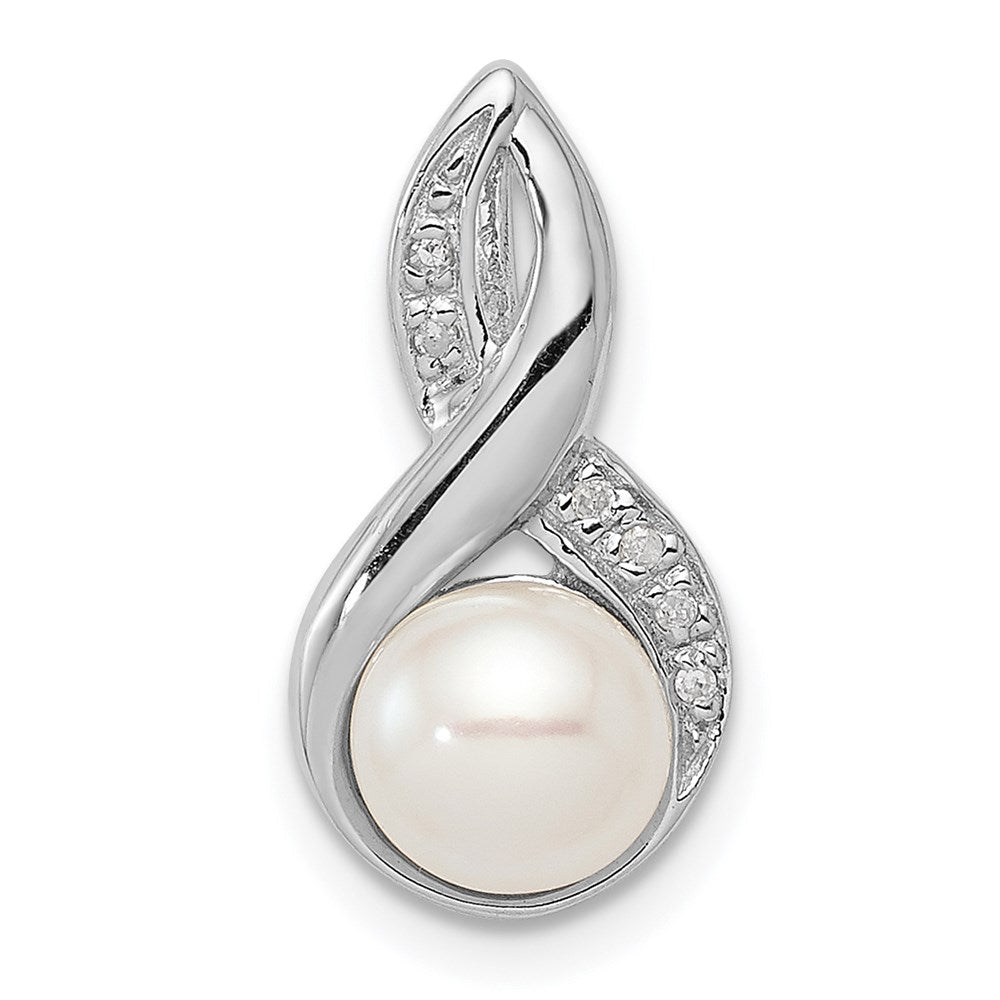 Sterling Silver Rhodium 6mm FW Cultured Pearl & Diamond Chain Slide, 0.025 ct, 18 x 9 mm