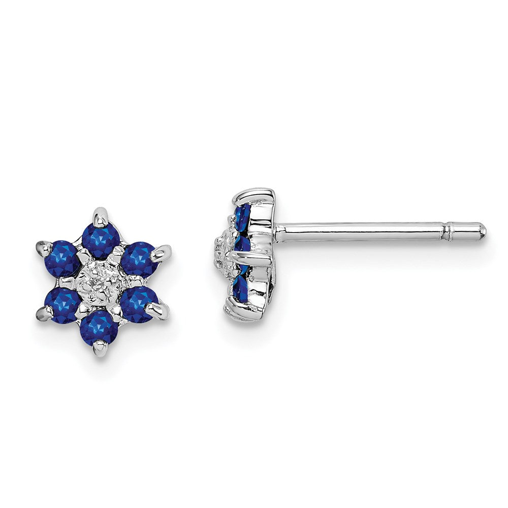 Sterling Silver Rhodium Sapphire & Diamond Post Earrings, 0.37 ct, 6 x 6 mm