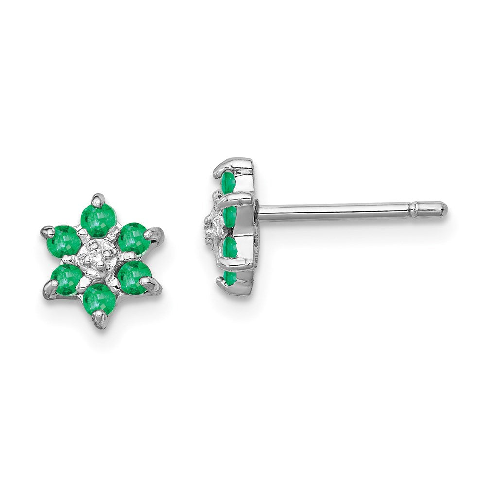 Sterling Silver Rhodium Emerald & Diamond Post Earrings, 0.25 ct, 6 x 6 mm