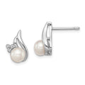 Sterling Silver Rhodium 6mm FW Cultured Pearl & Diamond Post Ear, 0.02 ct, 13 x 8 mm