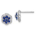 Sterling Silver Rhodium Sapphire & Diamond Post Earrings, 0.736 ct, 9 x 8 mm