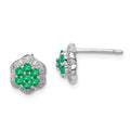 Sterling Silver Rhodium Emerald & Diamond Post Earrings, 0.596 ct, 9 x 8 mm