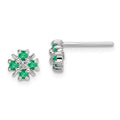 Sterling Silver Rhodium Emerald & Diamond Post Earrings, 0.326 ct, 7 x 6 mm