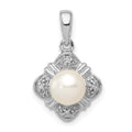 Sterling Silver Rhodium FW Cultured Pearl & Diamond Pendant, 0.13 ct, 19 x 12 mm