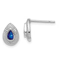Sterling Silver Rhodium Dark Sapphire & Diamond Post Earrings, 0.612 ct, 11 x 7 mm