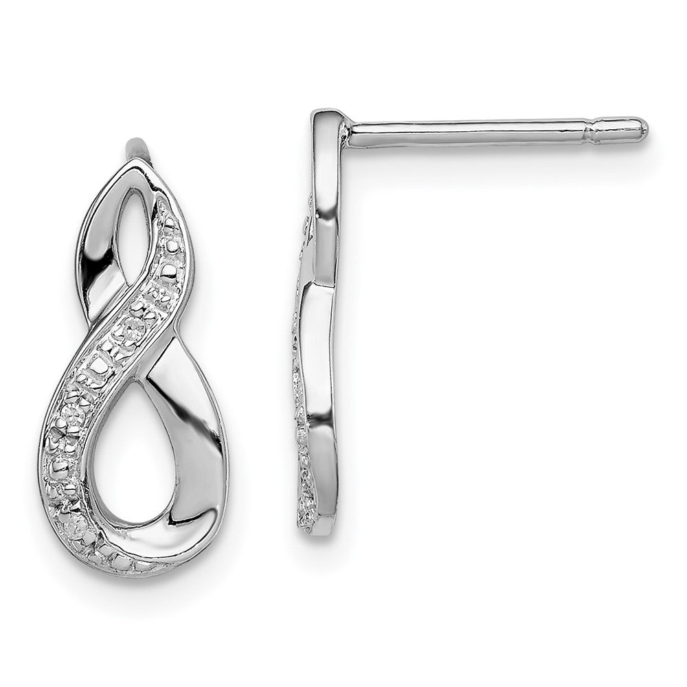 Sterling Silver Rhodium Diamond Post Earrings, 0.02 ct, 15 x 6 mm
