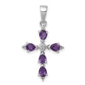 Sterling Silver Rhodium Plated Amethyst Cross Pendant, 1.02 ct, 26 x 15 mm