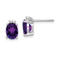 Sterling Silver Rhodium Plated Oval Amethyst and Diamond Post Earrings, 2.518 ct, 10 x 6 mm