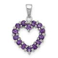 Sterling Silver Rhodium Plated Amethyst Heart Pendant, 0.98 ct, 20 x 14 mm