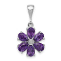 Sterling Silver Rhodium Plated Amethyst and Diamond Flower Pendant, 2.103 ct, 25 x 14 mm