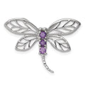 Sterling Silver Rhodium Amethyst Dragonfly Pendant, 0.21 ct, 18 x 27 mm