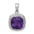 Sterling Silver Rhodium Plated Amethyst and Diamond Pendant, 2.016 ct, 18 x 11 mm