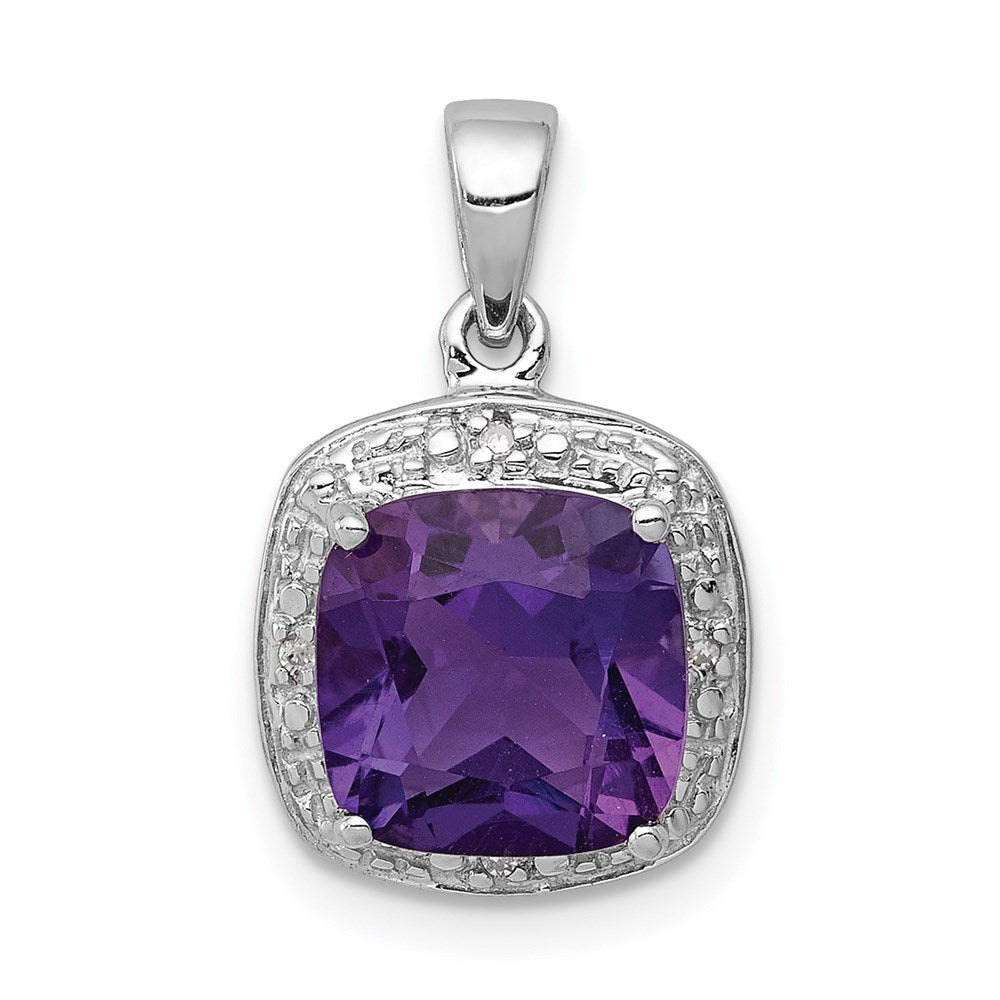Sterling Silver Rhodium Plated Amethyst and Diamond Pendant, 2.016 ct, 18 x 11 mm