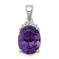 Sterling Silver Rhodium Plated Amethyst and Diamond Pendant, 2.42 ct, 17 x 8 mm
