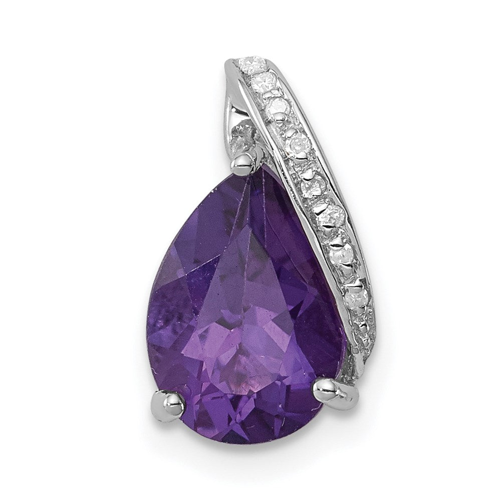 Sterling Silver Rhodium Pear Amethyst Chain Slide, 1.73 ct, 13 x 8 mm