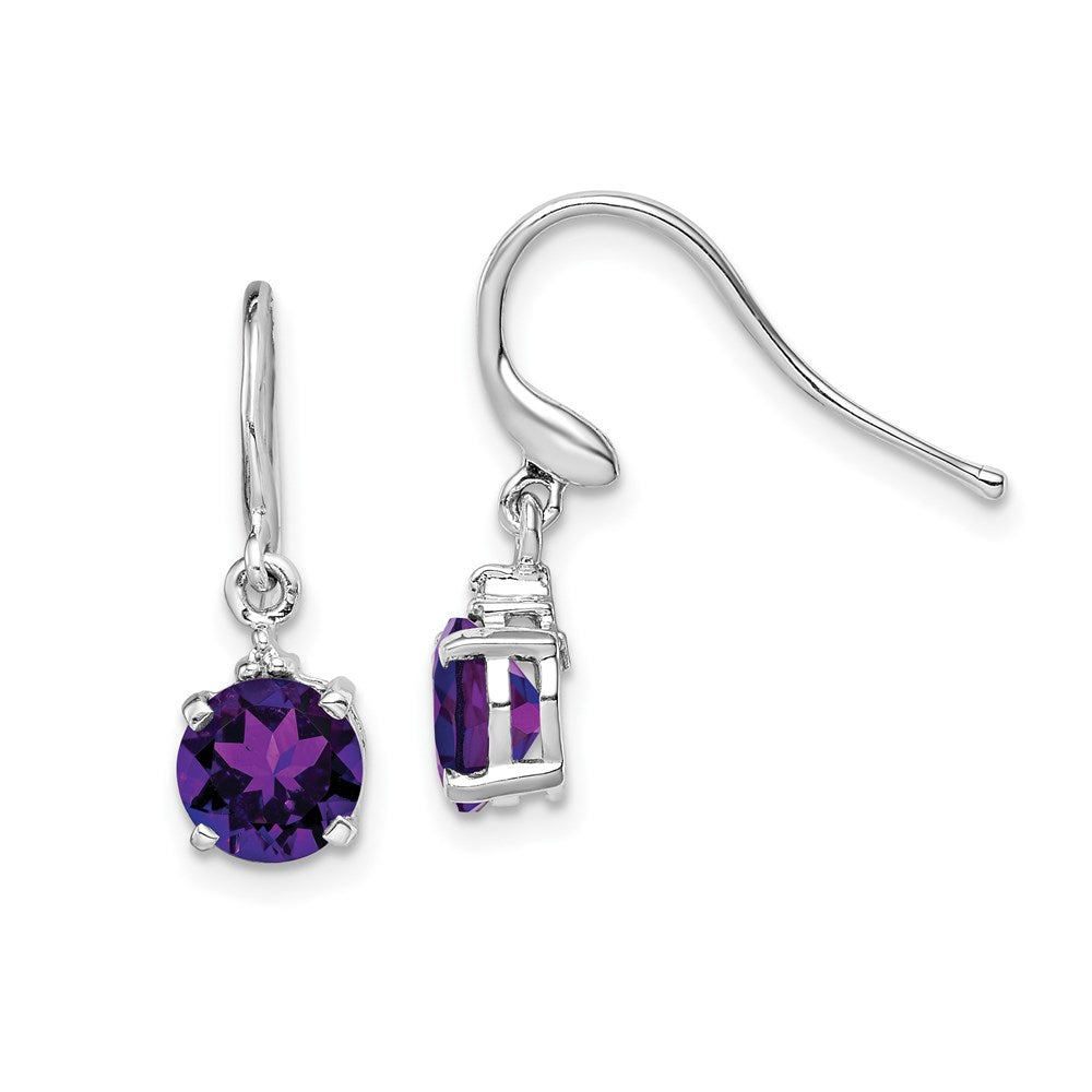 Sterling Silver Rhodium Plated Amethyst and Diamond Wire Earrings, 1.41 ct, 21 x 6 mm