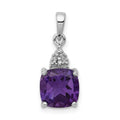 Sterling Silver Rhodium Plated Amethyst and Diamond Pendant, 1.853 ct, 19 x 8 mm
