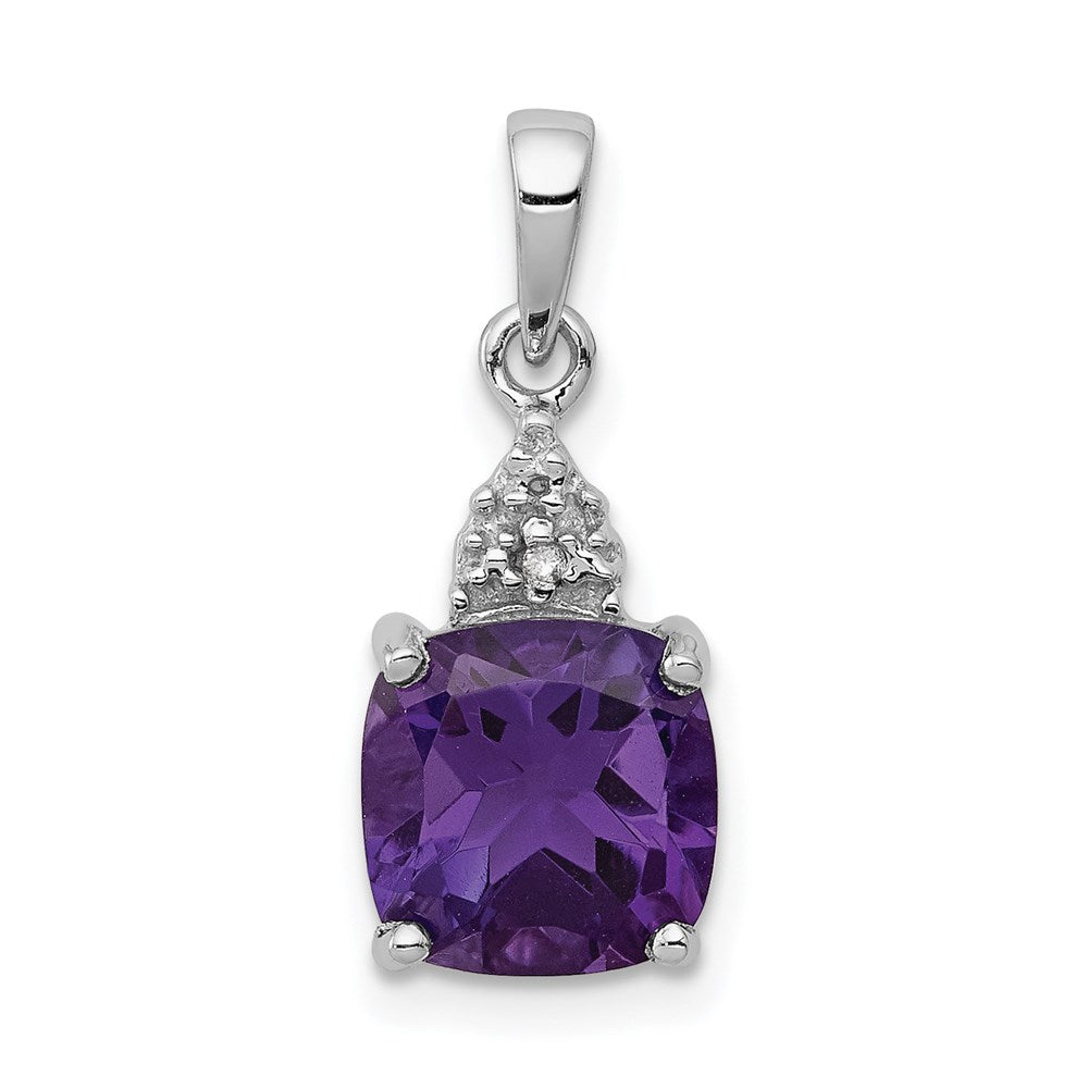Sterling Silver Rhodium Plated Amethyst and Diamond Pendant, 1.853 ct, 19 x 8 mm