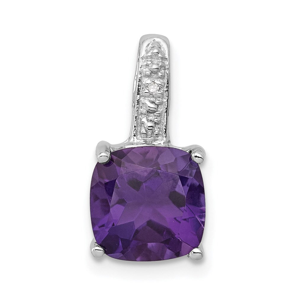 Sterling Silver Rhodium Plated Amethyst and Diamond Pendant, 1.853 ct, 15 x 8 mm