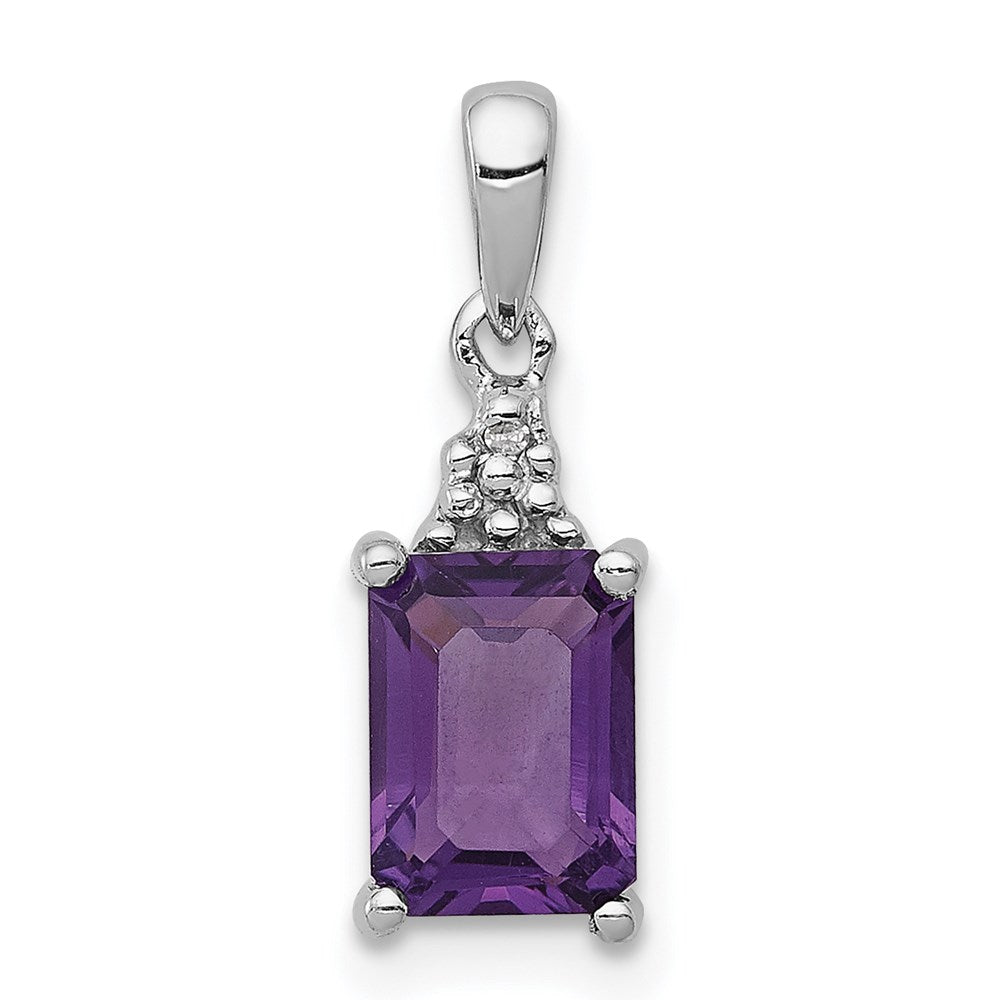 Sterling Silver Rhodium Plated Amethyst and Diamond Pendant, 1.003 ct, 15 x 5 mm