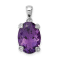 Sterling Silver Rhodium Plated Amethyst and Diamond Pendant, 5.01 ct, 20 x 10 mm