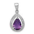 Sterling Silver Rhodium Plated Amethyst and Diamond Pendant, 1.72 ct, 24 x 12 mm