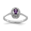Sterling Silver Rhodium Amethyst & Diamond Ring, 0.23 ct, Size 6, 2 mm