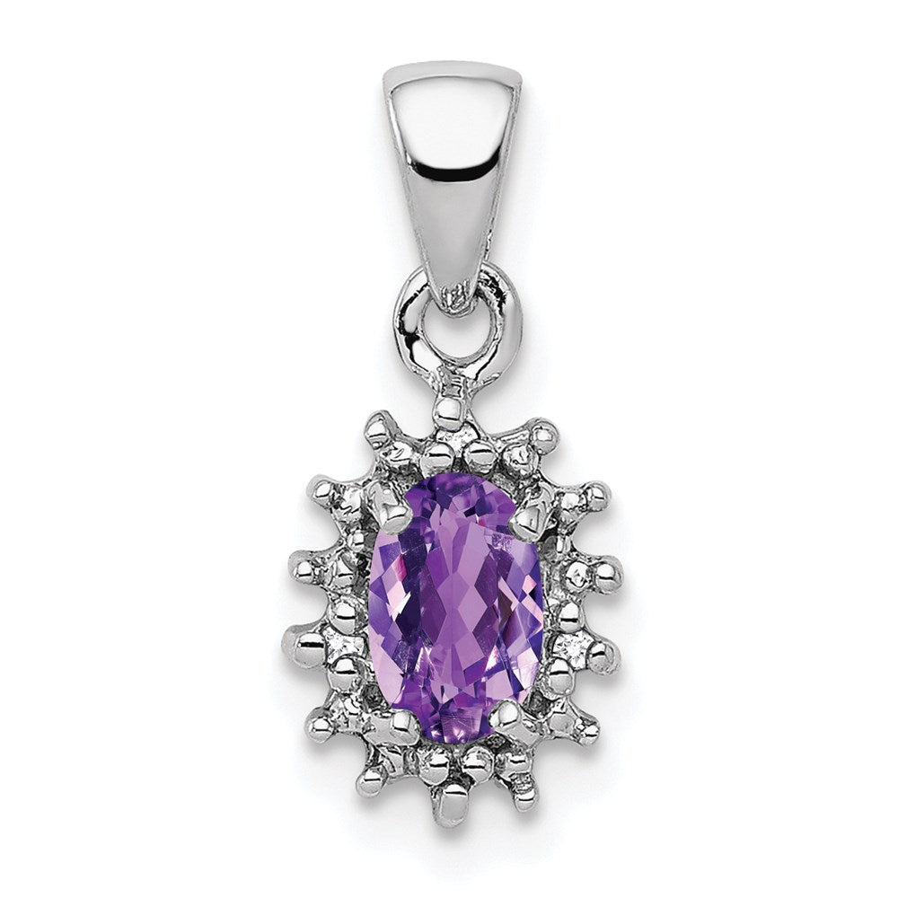 Sterling Silver Rhodium Plated Amethyst and Diamond Pendant, 0.462 ct, 16 x 7 mm