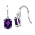 Sterling Silver Rhodium Plated  Amethyst Wire Earrings, 3.2 ct, 21 x 7 mm