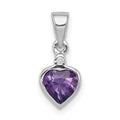 Sterling Silver Rhodium Plated Amethyst and Diamond Pendant, 0.711 ct, 15 x 7 mm