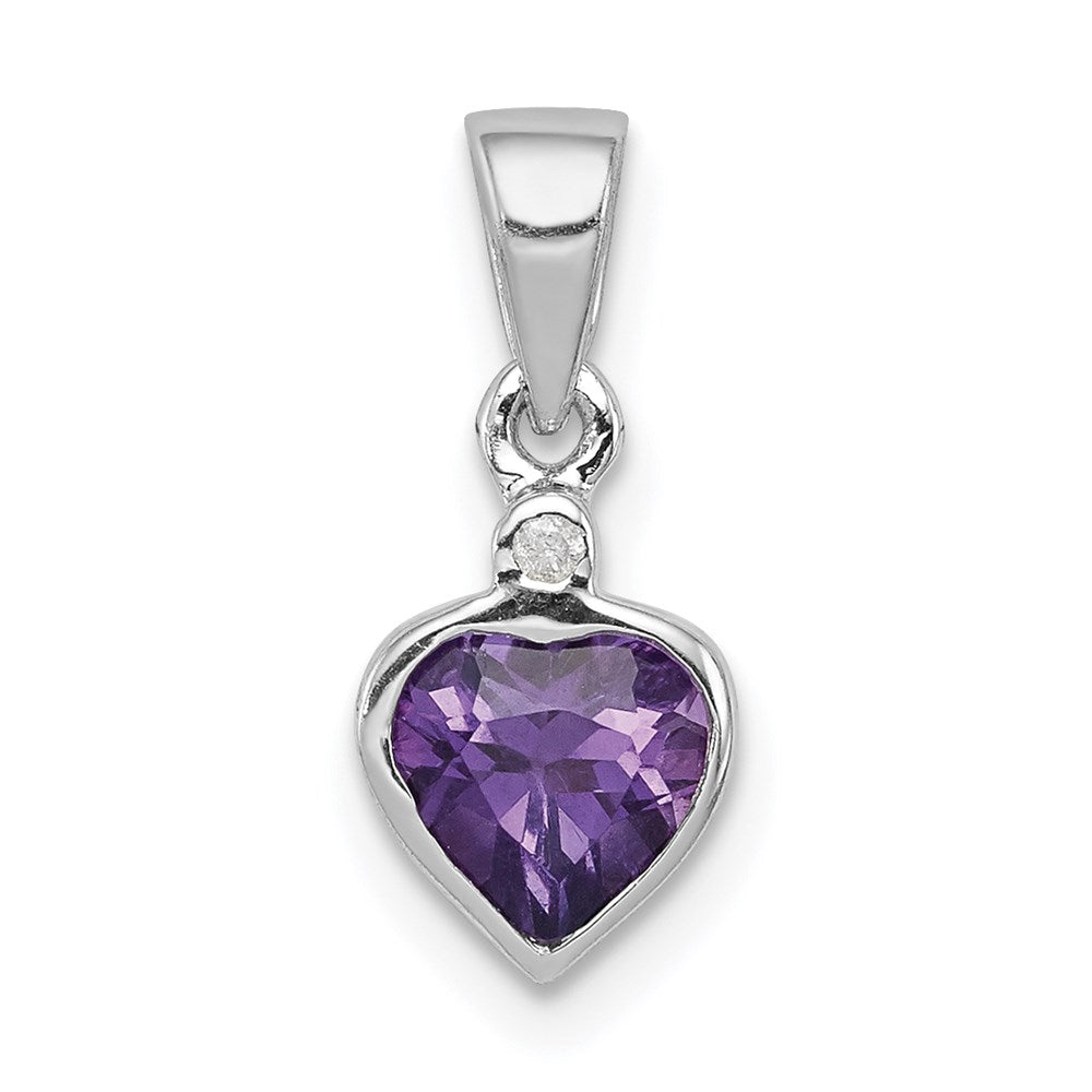 Sterling Silver Rhodium Plated Amethyst and Diamond Pendant, 0.711 ct, 15 x 7 mm