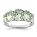 Sterling Silver Rhodium Green Quartz Ring, 3.54 ct, Size 6, 2 mm