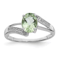 Sterling Silver Rhodium Green Quartz & Diamond Ring, 1.06 ct, Size 7, 2 mm, 1.75 g