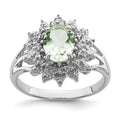 Sterling Silver Rhodium Green Quartz & Diamond Ring, 1.06 ct, Size 7, 2 mm, 3.39 g