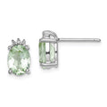 Sterling Silver Rhodium-plated Oval Green Quartz and DiamondEarrings, 2.498 ct, 10 x 6 mm