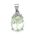 Sterling Silver Rhodium Plated Green Quartz and Diamond Pendant, 2.42 ct, 18 x 8 mm