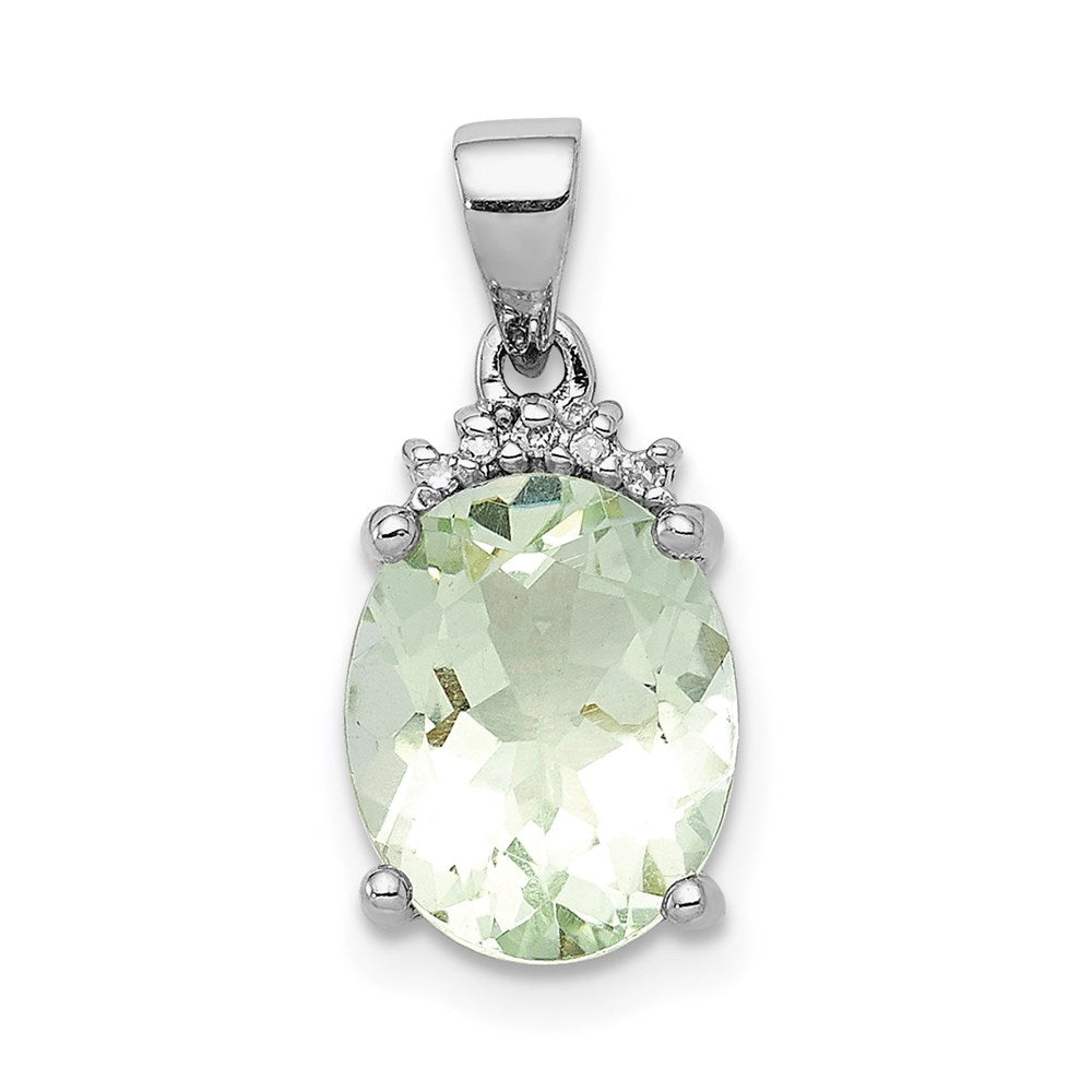 Sterling Silver Rhodium Plated Green Quartz and Diamond Pendant, 2.42 ct, 18 x 8 mm