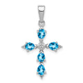 Sterling Silver Rhodium Pear Swiss Blue Topaz Cross Pendant, 0.92 ct, 26 x 17 mm