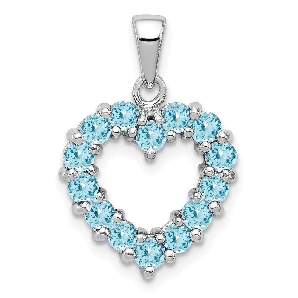 Sterling Silver Rhodium Light Swiss Blue Topaz Heart Pendant, 0.98 ct, 21 x 14 mm