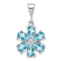 Sterling Silver Rhodium Light Swiss Blue Topaz & Diamond Flower Pendant, 3.003 ct, 24 x 14 mm