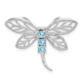 Sterling Silver Rhodium Light Swiss Blue Topaz Dragonfly Pendant, 0.21 ct, 20 x 28 mm
