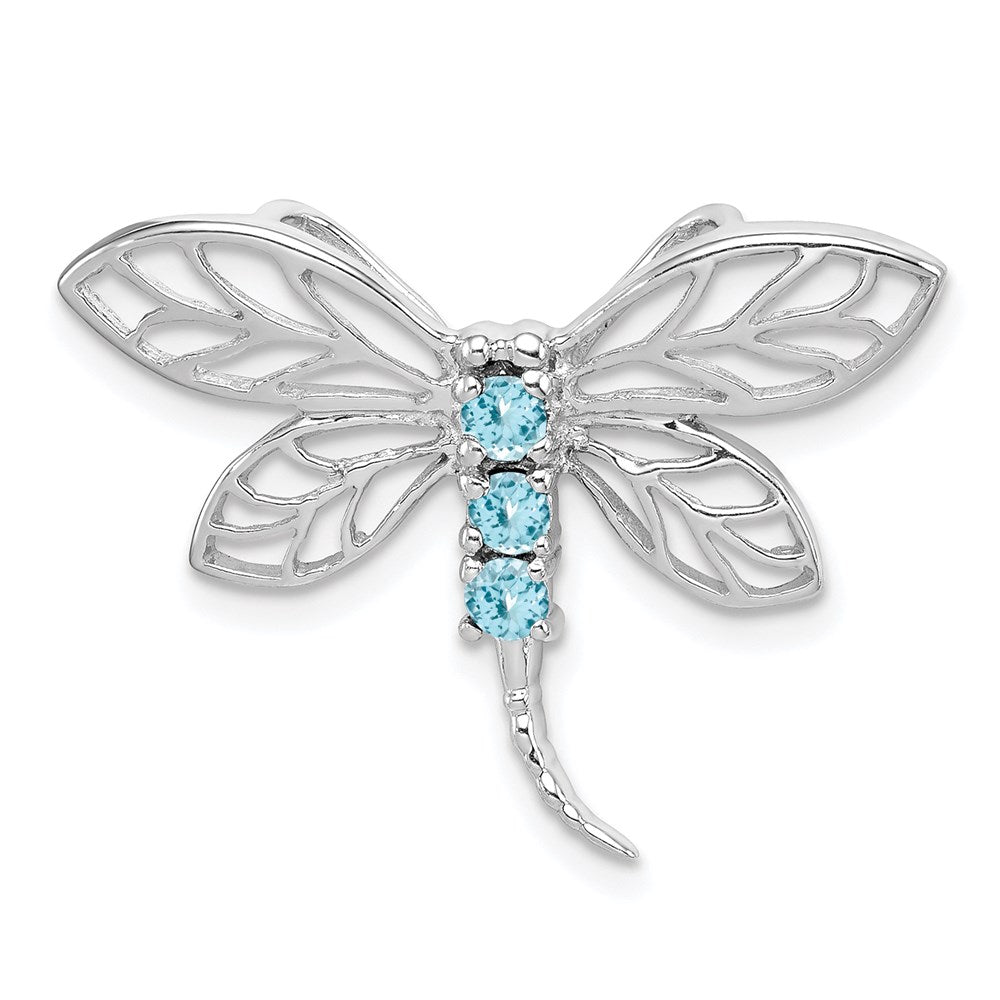 Sterling Silver Rhodium Light Swiss Blue Topaz Dragonfly Pendant, 0.21 ct, 20 x 28 mm