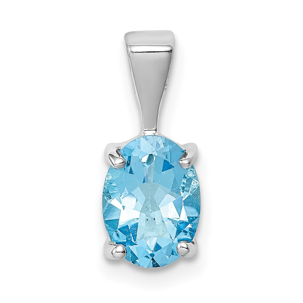 Sterling Silver Rhodium Light Swiss Blue Topaz Pendant, 1.6 ct, 14 x 6 mm