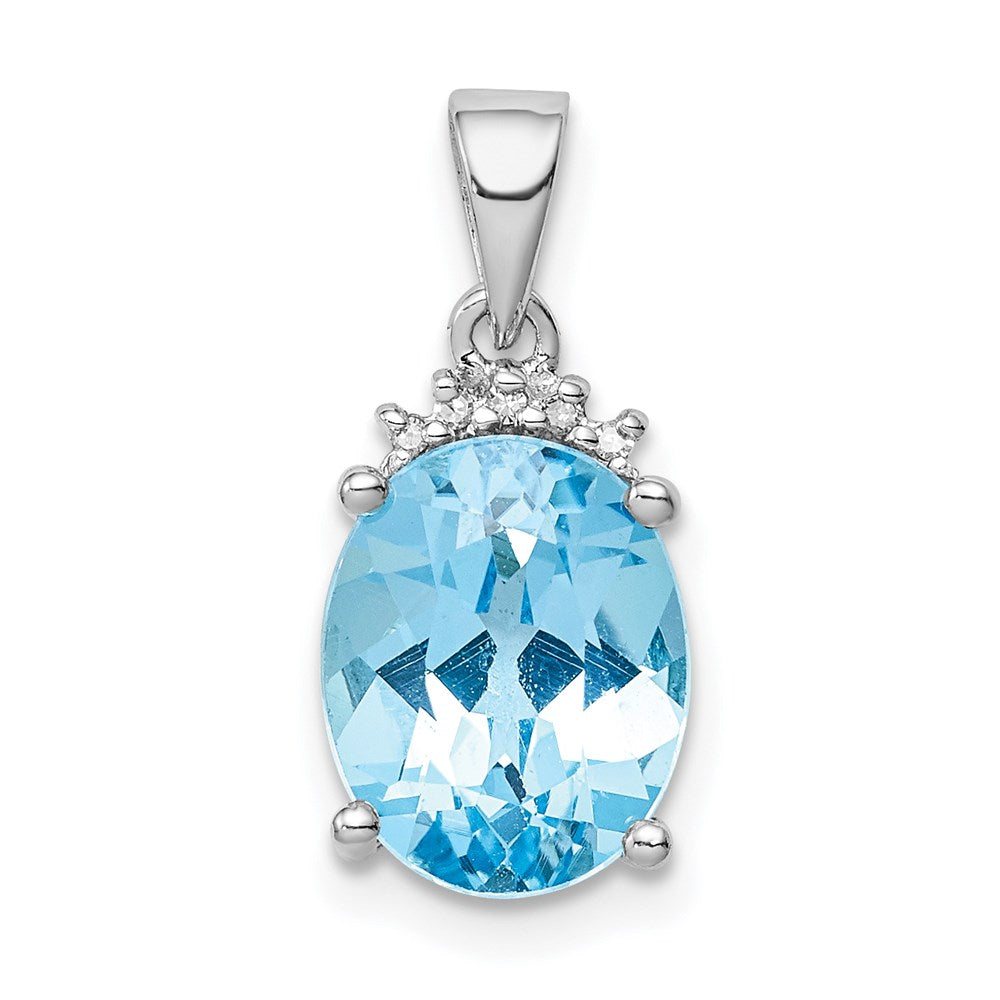 Sterling Silver Rhodium-plated Sky Blue Topaz Diamond Pendant, 3.52 ct, 18 x 8 mm
