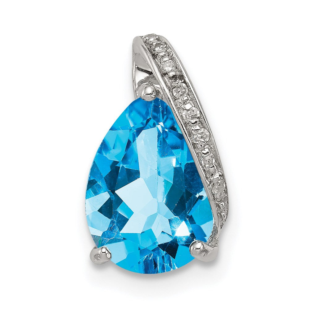 Sterling Silver Rhodium Pear Swiss Blue Topaz Pendant, 2.43 ct, 13 x 8 mm