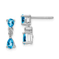 Sterling Silver Rhodium-plated Blue Topaz and Diamond Post Earrings, 0.87 ct, 14 x 4 mm
