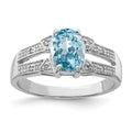 Sterling Silver Rhodium Light Swiss Blue Topaz & Diamond Ring, 1.31 ct, Size 7