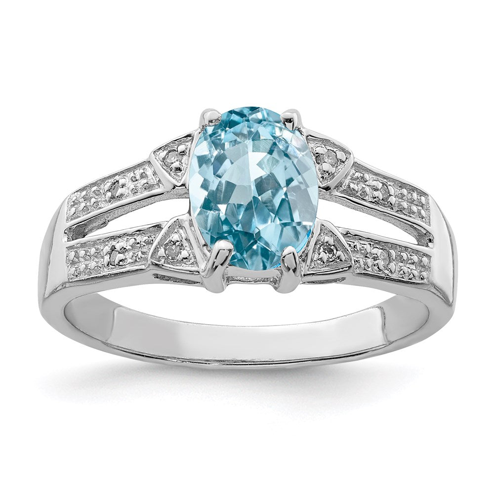 Sterling Silver Rhodium Light Swiss Blue Topaz & Diamond Ring, 1.31 ct, Size 7