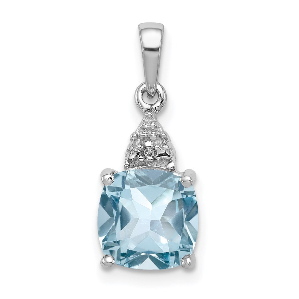 Sterling Silver Rhodium Lt Swiss Blue Topaz & Diamond Pendant, 2.453 ct, 19 x 8 mm