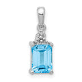 Sterling Silver Rhodium-plated Light Swiss Blue Topaz & Diamond Pendant, 1.253 ct, 16 x 5 mm